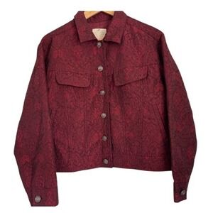 Vintage J.Jill Petite Jacket Red Paisley Textured Button Front Denim Style‎ - SP
